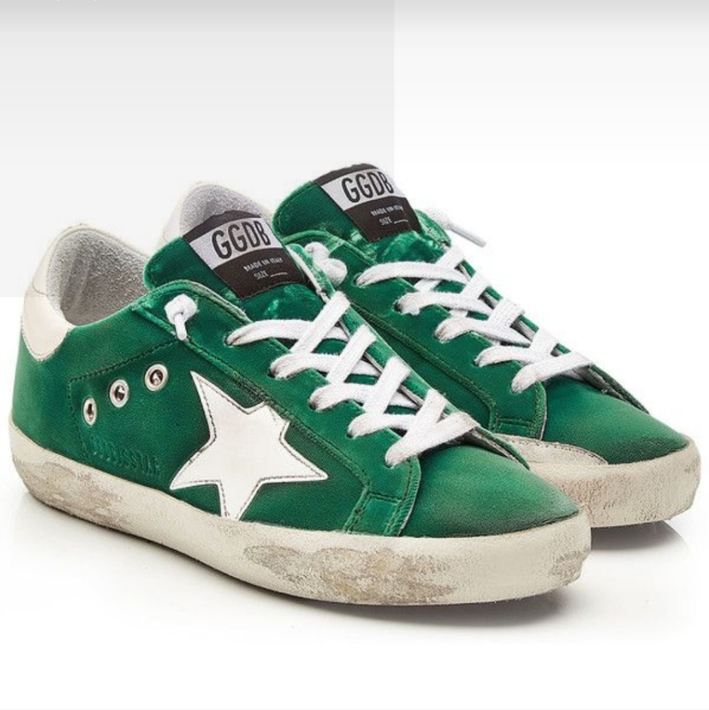 Golden Goose Green Velveteer SuperStar Sneakers